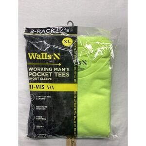 Walls Mens 2-Pack Hi-Vis Yellow Pocket T-Shirts XL Short Sleeve PKS952VY9 New